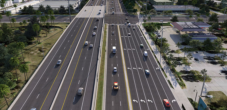 SW 10th Street approaching Powerline Road (Rendering after construction)